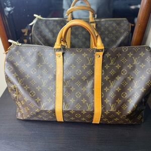 Louis Vuitton Monogram Duffel Bag with Tan Accents